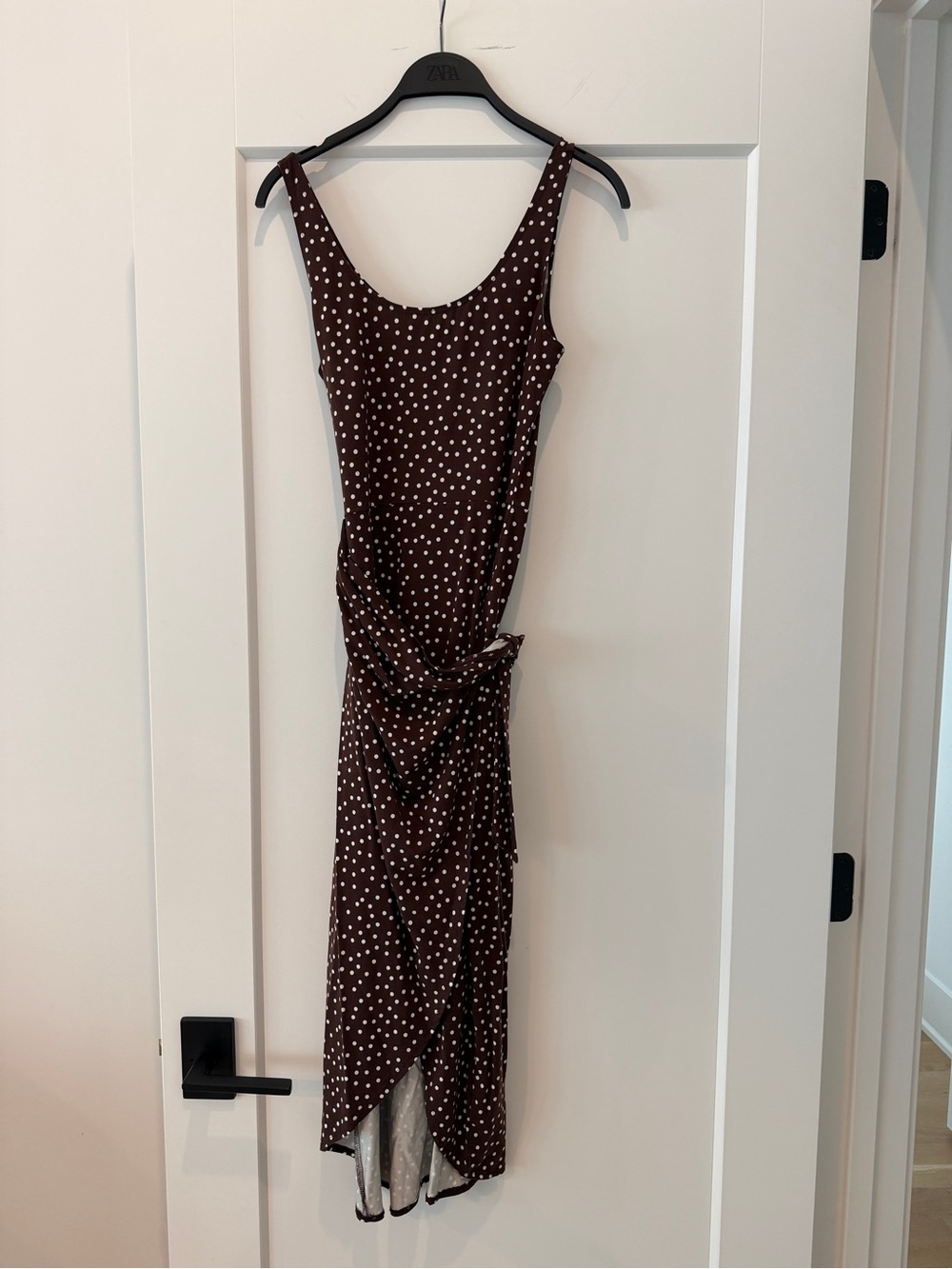 Reformation Brown Polka Dot Tie-Waist Midi Dress